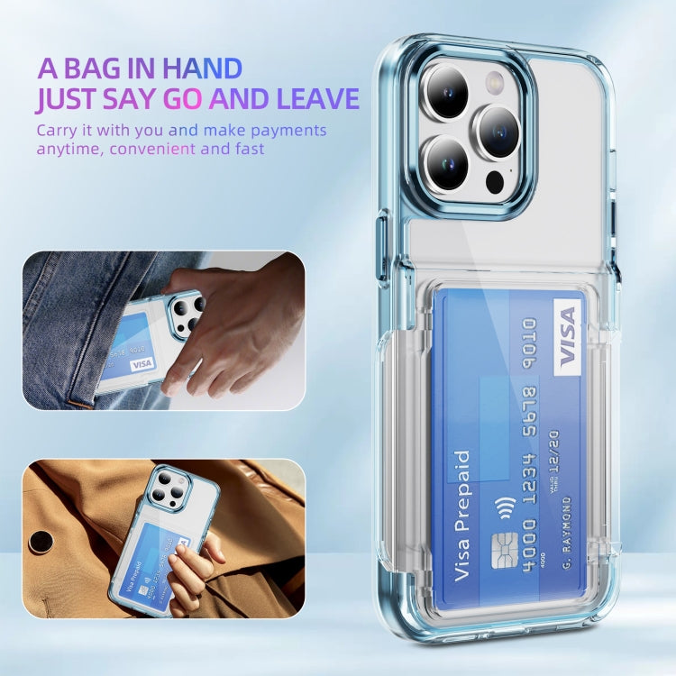 For iPhone 16 Card Holder Acrylic Hybrid TPU Phone Case(Transparent Blue) - iPhone 16 Cases by buy2fix | Online Shopping UK | buy2fix