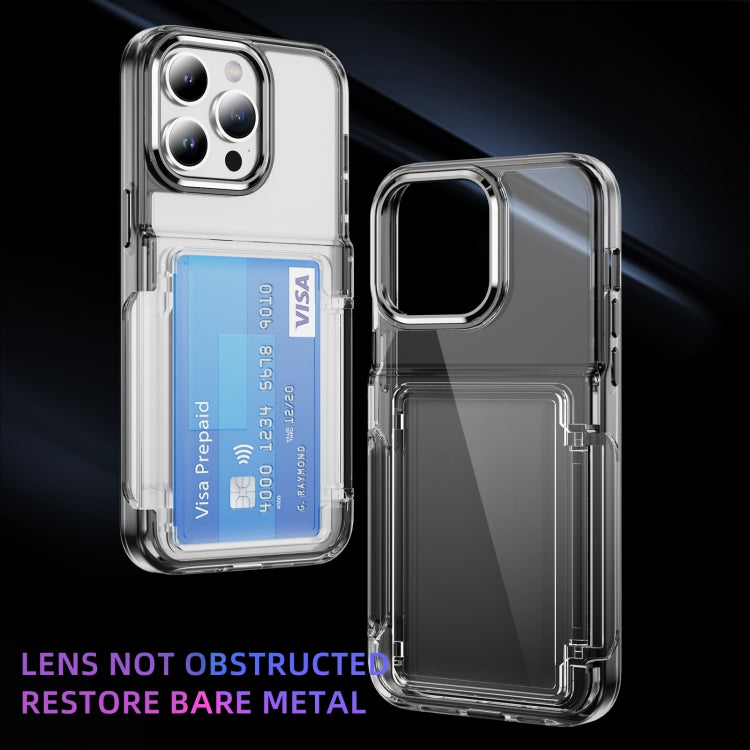 For iPhone 16 Plus Card Holder Acrylic Hybrid TPU Phone Case(Transparent Black) - iPhone 16 Plus Cases by buy2fix | Online Shopping UK | buy2fix