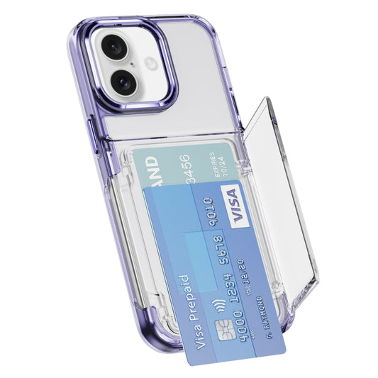 For iPhone 16 Plus Card Holder Acrylic Hybrid TPU Phone Case(Transparent Purple) - iPhone 16 Plus Cases by buy2fix | Online Shopping UK | buy2fix