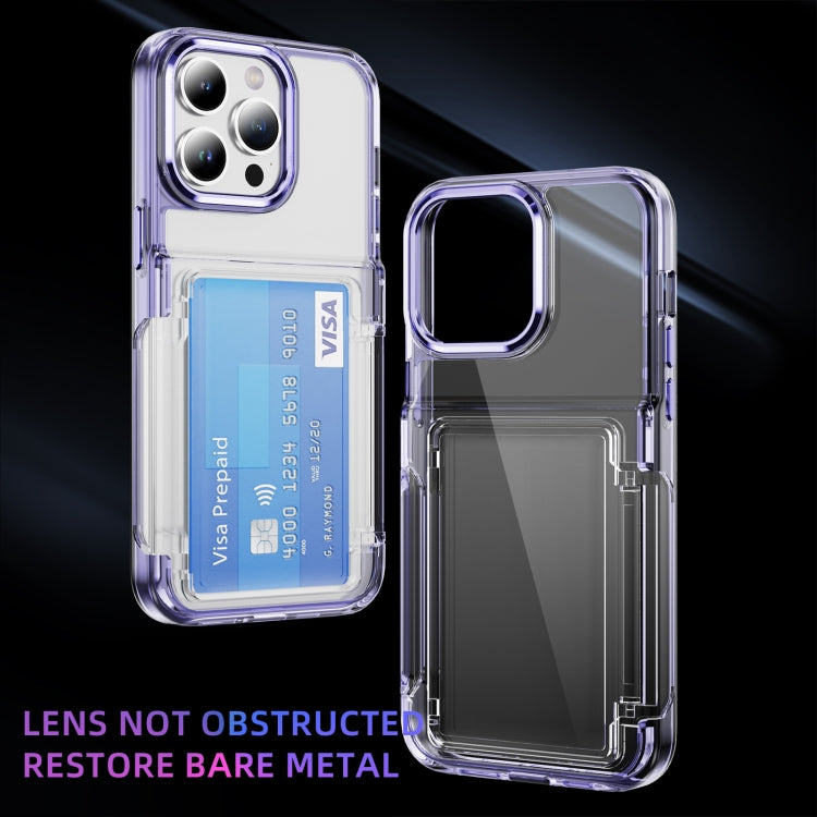 For iPhone 16 Plus Card Holder Acrylic Hybrid TPU Phone Case(Transparent Purple) - iPhone 16 Plus Cases by buy2fix | Online Shopping UK | buy2fix