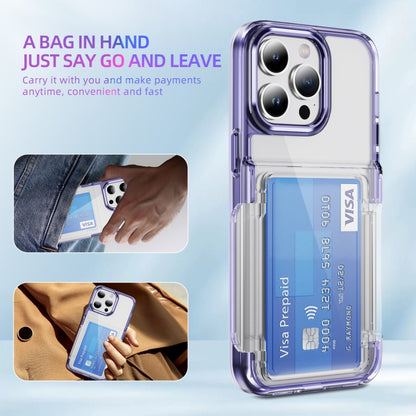 For iPhone 16 Plus Card Holder Acrylic Hybrid TPU Phone Case(Transparent Purple) - iPhone 16 Plus Cases by buy2fix | Online Shopping UK | buy2fix