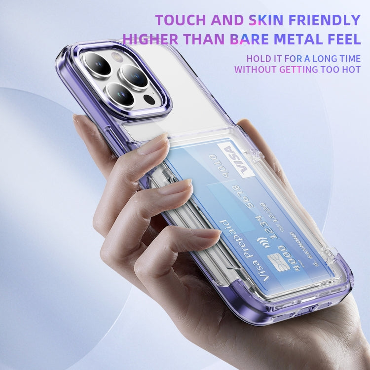 For iPhone 16 Plus Card Holder Acrylic Hybrid TPU Phone Case(Transparent Purple) - iPhone 16 Plus Cases by buy2fix | Online Shopping UK | buy2fix