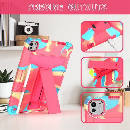 For iPad Pro 11 2025 / 2024 T Holder Robot Silicone Hybrid PC Tablet Case(Camouflage Rose Red) by buy2fix