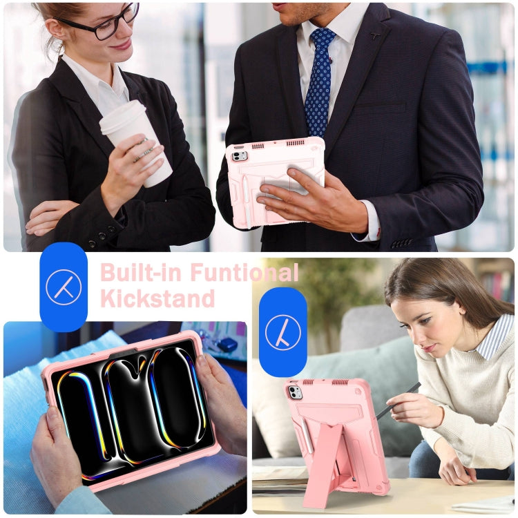 For iPad Pro 11 2025 / 2024 T Holder Robot Silicone Hybrid PC Tablet Case(Rose Gold) by buy2fix