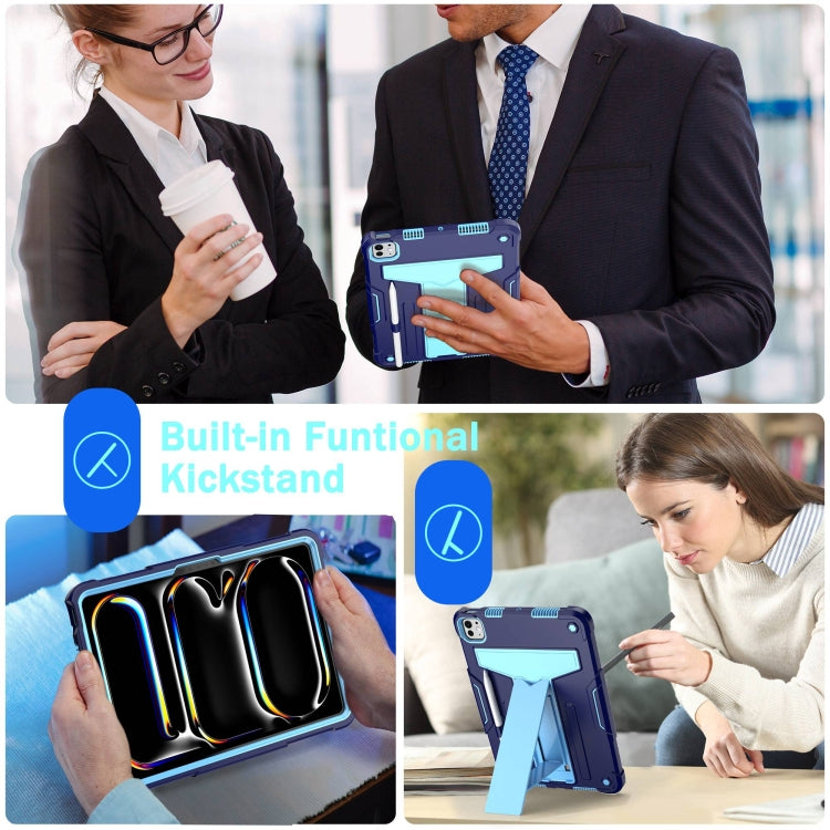 For iPad Pro 11 2025 / 2024 T Holder Robot Silicone Hybrid PC Tablet Case(Navy Blue Blue) by buy2fix