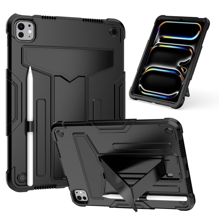 For iPad Pro 11 2025 / 2024 T Holder Robot Silicone Hybrid PC Tablet Case(Black) by buy2fix