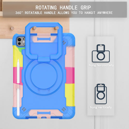 For iPad Pro 11 2025 / 2024 Handle Grip Holder Silicone Hybrid PC Tablet Case with Strap(Camouflage Blue) by buy2fix