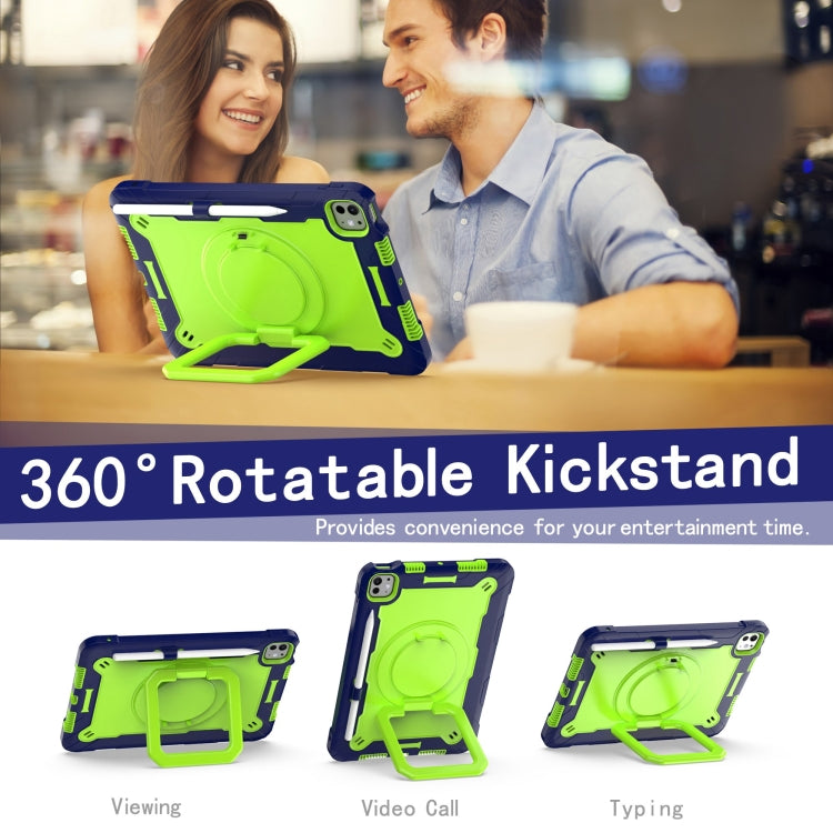 For iPad Pro 11 2024 Handle Grip Holder Silicone Hybrid PC Tablet Case with Strap(Navy Yellow Green) - iPad Pro 11 2024 Cases by buy2fix | Online Shopping UK | buy2fix