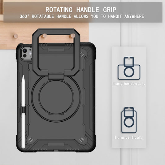 For iPad Pro 11 2025 / 2024 Handle Grip Holder Silicone Hybrid PC Tablet Case with Strap(Black) by buy2fix