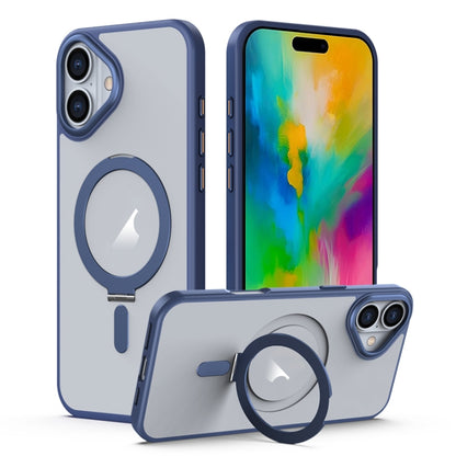 For iPhone 16 Plus MagSafe Airbag Shockproof Frosted Phone Case with Fold Holder(Blue) by buy2fix