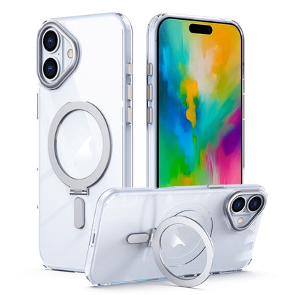 For iPhone 16 Plus MagSafe Airbag Shockproof Frosted Phone Case with Fold Holder(Silver) by buy2fix