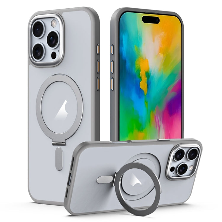 For iPhone 16 Pro MagSafe Airbag Shockproof Frosted Phone Case with Fold Holder(Grey) by buy2fix