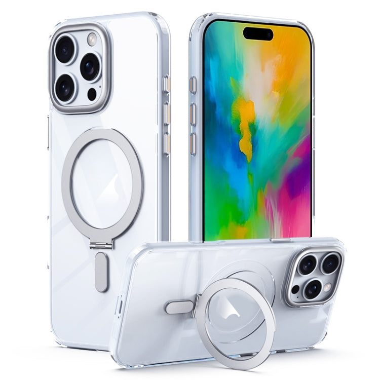 For iPhone 16 Pro MagSafe Airbag Shockproof Frosted Phone Case with Fold Holder(Silver) by buy2fix