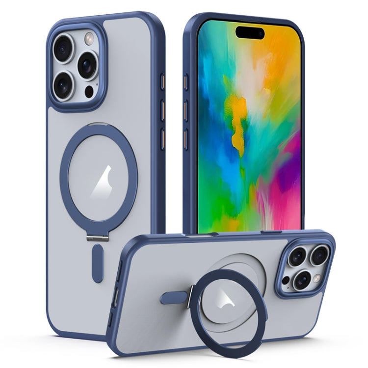 For iPhone 16 Pro Max MagSafe Airbag Shockproof Frosted Phone Case with Fold Holder(Blue) by buy2fix