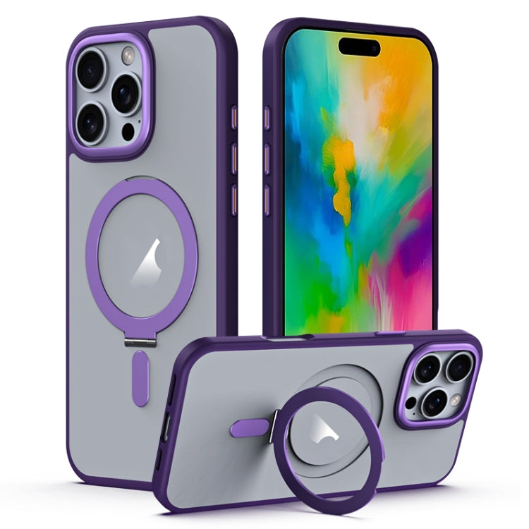 For iPhone 16 Pro Max MagSafe Airbag Shockproof Frosted Phone Case with Fold Holder(Purple) - iPhone 16 Cases by buy2fix | Online Shopping UK | buy2fix