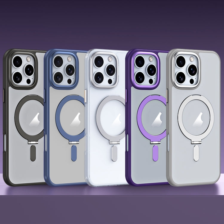 For iPhone 16 Pro MagSafe Airbag Shockproof Frosted Phone Case with Fold Holder(Purple) by buy2fix