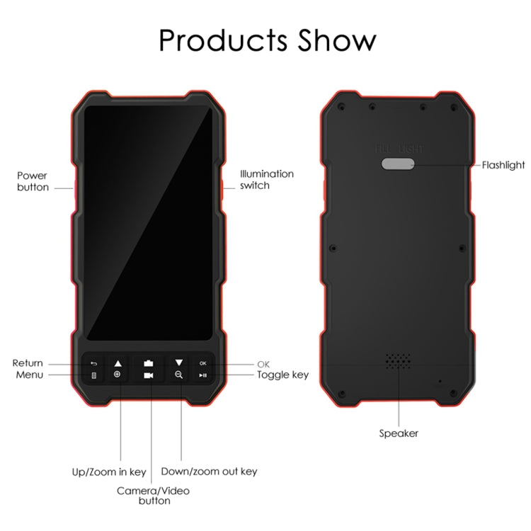 T21 4.5 inch IPS Color Screen 8mm Single Camera Split Hard Cable Industrial Endoscope, Length:2m(Black Red) by buy2fix