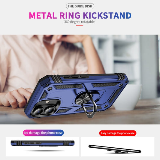 For iPhone 16 Shockproof TPU Hybrid PC Phone Case with Holder(Blue) by buy2fix