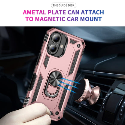 For iPhone 16 Shockproof TPU Hybrid PC Phone Case with Holder(Rose Gold) - iPhone 16 Cases by buy2fix | Online Shopping UK | buy2fix