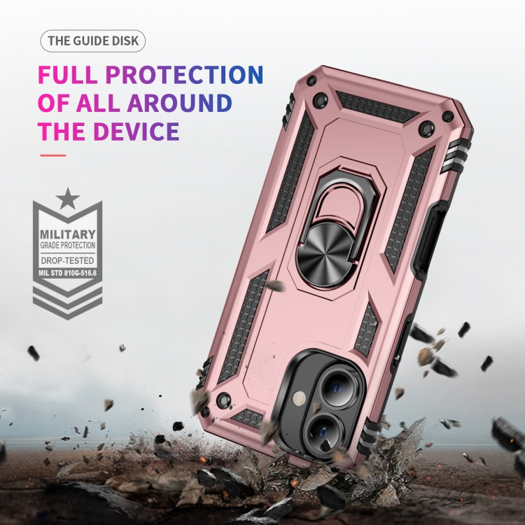 For iPhone 16 Shockproof TPU Hybrid PC Phone Case with Holder(Rose Gold) - iPhone 16 Cases by buy2fix | Online Shopping UK | buy2fix