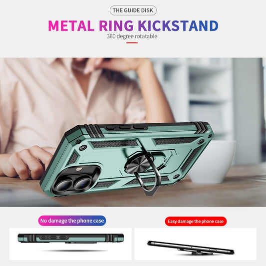 For iPhone 16 Shockproof TPU Hybrid PC Phone Case with Holder(Dark Green) by buy2fix