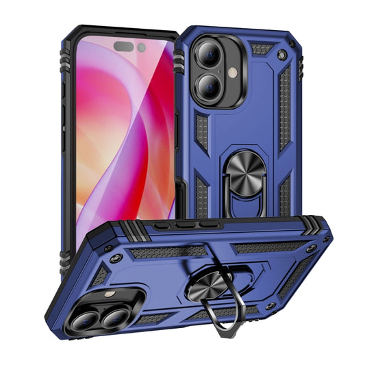 For iPhone 16 Plus Shockproof TPU Hybrid PC Phone Case with Holder(Blue) - iPhone 16 Plus Cases by buy2fix | Online Shopping UK | buy2fix