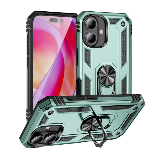 For iPhone 16 Plus Shockproof TPU Hybrid PC Phone Case with Holder(Dark Green) - iPhone 16 Plus Cases by buy2fix | Online Shopping UK | buy2fix