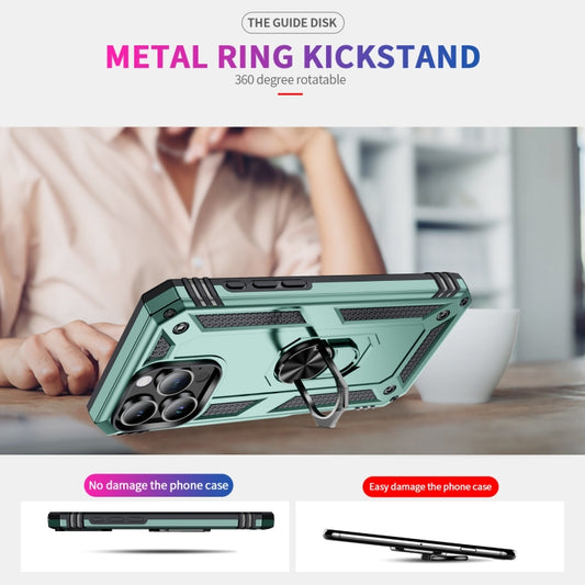 For iPhone 16 Pro Max Shockproof TPU Hybrid PC Phone Case with Holder(Dark Green) by buy2fix