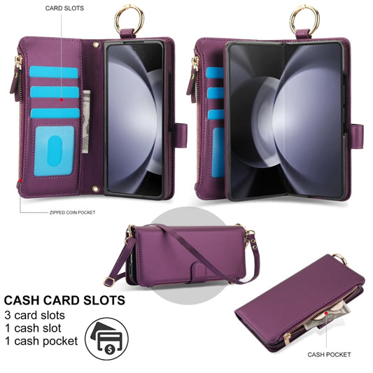 For Samsung Galaxy Z Fold6 Crossbody Ring Multifunctional Wallet Fold Leather Phone Case(Dark Purple) - Galaxy Z Fold6 5G Cases by buy2fix | Online Shopping UK | buy2fix