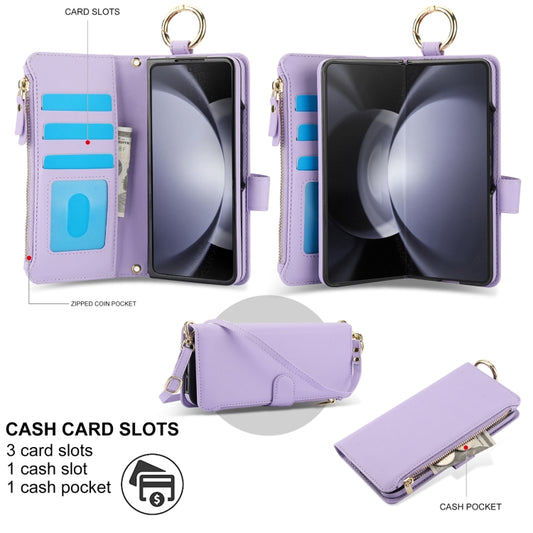 For Samsung Galaxy Z Fold6 Crossbody Ring Multifunctional Wallet Fold Leather Phone Case(Purple) - Galaxy Z Fold6 5G Cases by buy2fix | Online Shopping UK | buy2fix