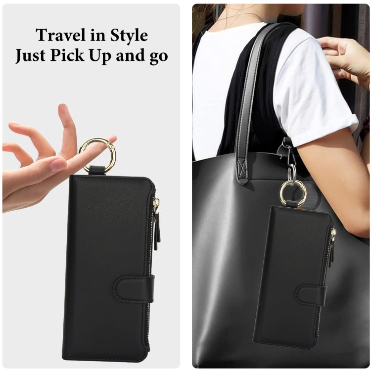 For Samsung Galaxy Z Fold5 Crossbody Ring Multifunctional Wallet Fold Leather Phone Case(Black) - Galaxy Z Fold5 Cases by buy2fix | Online Shopping UK | buy2fix