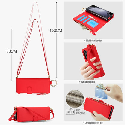 For Samsung Galaxy Z Fold5 Crossbody Ring Multifunctional Wallet Fold Leather Phone Case(Red) - Galaxy Z Fold5 Cases by buy2fix | Online Shopping UK | buy2fix