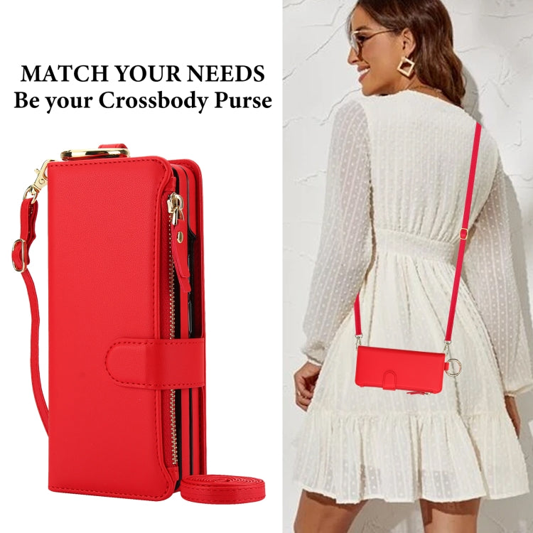 For Samsung Galaxy Z Fold5 Crossbody Ring Multifunctional Wallet Fold Leather Phone Case(Red) - Galaxy Z Fold5 Cases by buy2fix | Online Shopping UK | buy2fix
