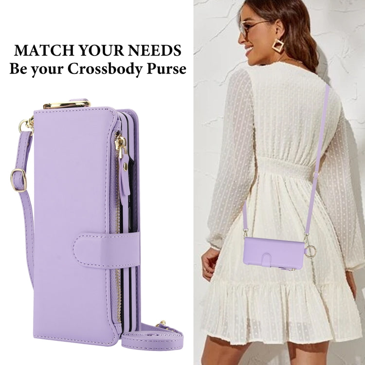 For Samsung Galaxy Z Fold5 Crossbody Ring Multifunctional Wallet Fold Leather Phone Case(Purple) - Galaxy Z Fold5 Cases by buy2fix | Online Shopping UK | buy2fix