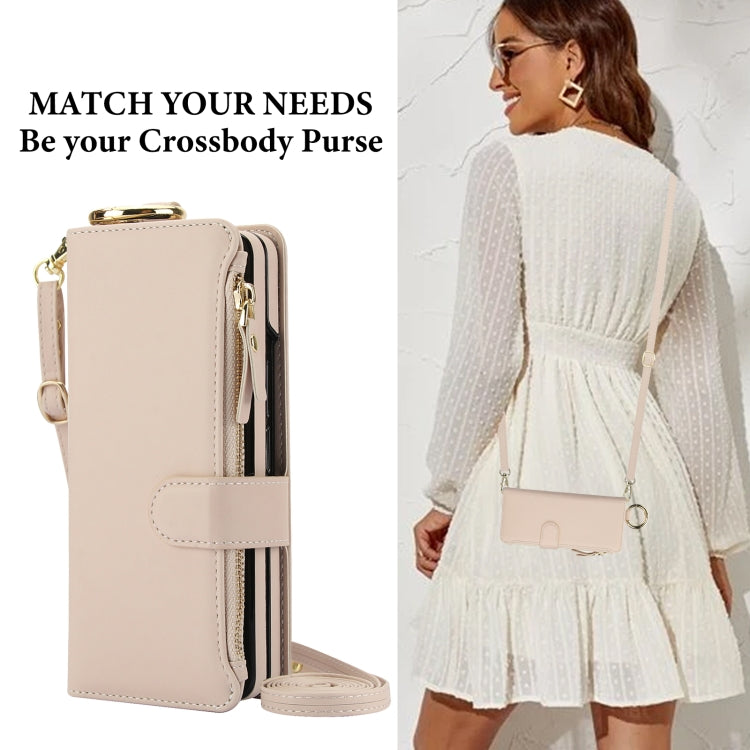 For Samsung Galaxy Z Fold4 Crossbody Ring Multifunctional Wallet Fold Leather Phone Case(White) - Galaxy Z Fold4 5G Cases by buy2fix | Online Shopping UK | buy2fix