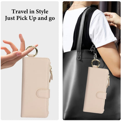For Samsung Galaxy Z Fold4 Crossbody Ring Multifunctional Wallet Fold Leather Phone Case(White) - Galaxy Z Fold4 5G Cases by buy2fix | Online Shopping UK | buy2fix