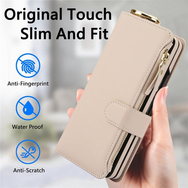 For Samsung Galaxy Z Fold4 Crossbody Ring Multifunctional Wallet Fold Leather Phone Case(White) - Galaxy Z Fold4 5G Cases by buy2fix | Online Shopping UK | buy2fix