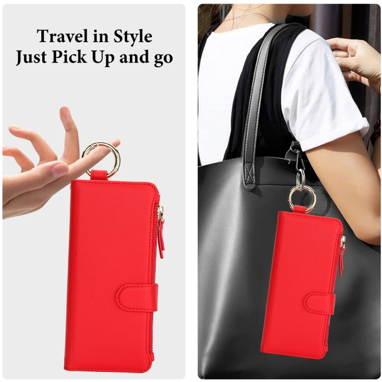 For Samsung Galaxy Z Fold4 Crossbody Ring Multifunctional Wallet Fold Leather Phone Case(Red) - Galaxy Z Fold4 5G Cases by buy2fix | Online Shopping UK | buy2fix
