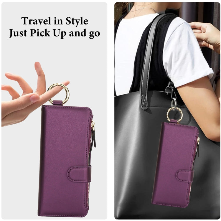 For Samsung Galaxy Z Fold4 Crossbody Ring Multifunctional Wallet Fold Leather Phone Case(Dark Purple) - Galaxy Z Fold4 5G Cases by buy2fix | Online Shopping UK | buy2fix