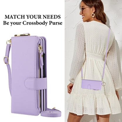 For Samsung Galaxy Z Fold4 Crossbody Ring Multifunctional Wallet Fold Leather Phone Case(Purple) - Galaxy Z Fold4 5G Cases by buy2fix | Online Shopping UK | buy2fix