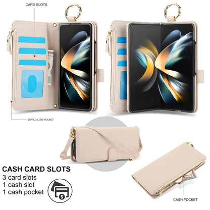 For Samsung Galaxy Z Fold3 5G Crossbody Ring Multifunctional Wallet Fold Leather Phone Case(White) - Galaxy Phone Cases by buy2fix | Online Shopping UK | buy2fix