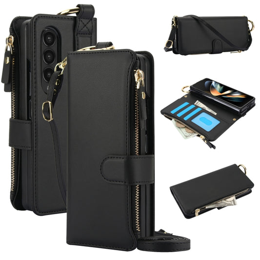 For Samsung Galaxy Z Fold3 5G Crossbody Ring Multifunctional Wallet Fold Leather Phone Case(Black) - Galaxy Phone Cases by buy2fix | Online Shopping UK | buy2fix