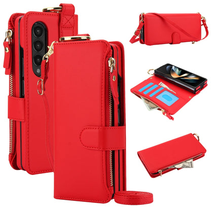 For Samsung Galaxy Z Fold3 5G Crossbody Ring Multifunctional Wallet Fold Leather Phone Case(Red) - Galaxy Phone Cases by buy2fix | Online Shopping UK | buy2fix