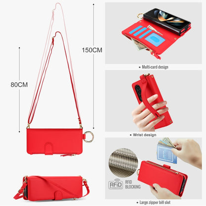 For Samsung Galaxy Z Fold3 5G Crossbody Ring Multifunctional Wallet Fold Leather Phone Case(Red) - Galaxy Phone Cases by buy2fix | Online Shopping UK | buy2fix