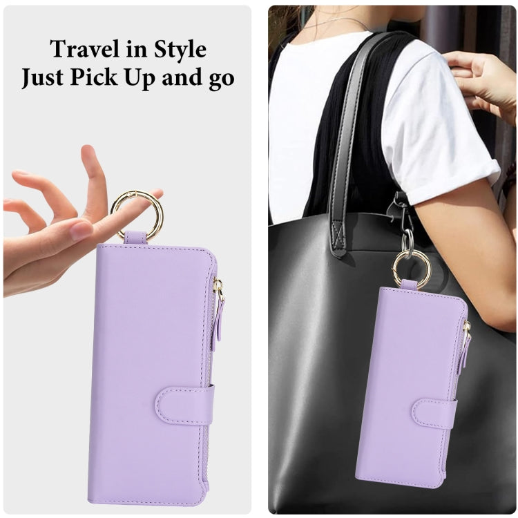 For Samsung Galaxy Z Fold3 5G Crossbody Ring Multifunctional Wallet Fold Leather Phone Case(Purple) - Galaxy Phone Cases by buy2fix | Online Shopping UK | buy2fix