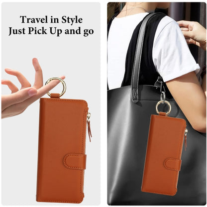 For Samsung Galaxy Z Fold3 5G Crossbody Ring Multifunctional Wallet Fold Leather Phone Case(Brown) - Galaxy Phone Cases by buy2fix | Online Shopping UK | buy2fix