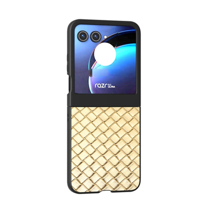 For Motorola Razr 50 Black Frame Woven Texture PU Phone Case(Gold) by buy2fix