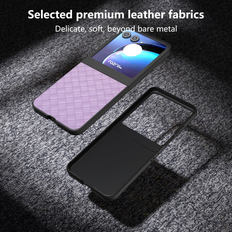 For Motorola Razr 50 Black Frame Woven Texture PU Phone Case(Purple) by buy2fix