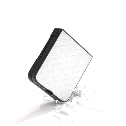 For Motorola Razr 50 Ultra Black Frame Woven Texture PU Phone Case(White) by buy2fix