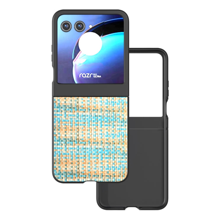 For Motorola Razr 50 Black Frame Color Lattice Texture PU Phone Case(Blue) by buy2fix
